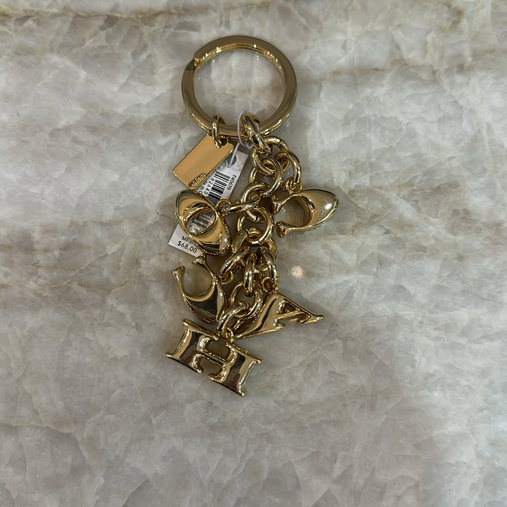 Coach Mix Key fob Metal Enamel Glitter Metallic Ring Keychain Bag Charm Gold - Picture 3 of 3